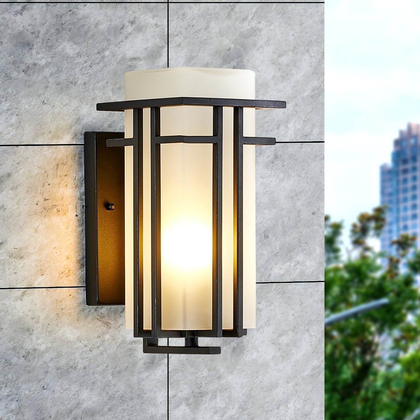 Outdoor Wall Lamp Modern with Frosted Glass Shade and Metal Frame