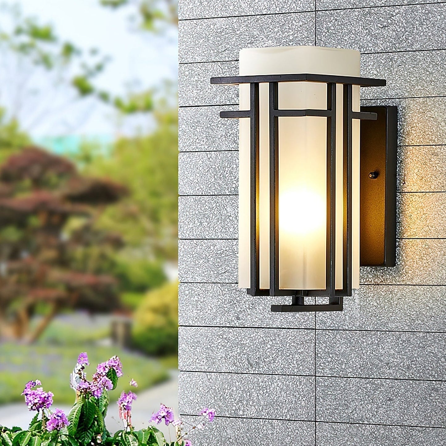 Outdoor Wall Lamp Modern with Frosted Glass Shade and Metal Frame