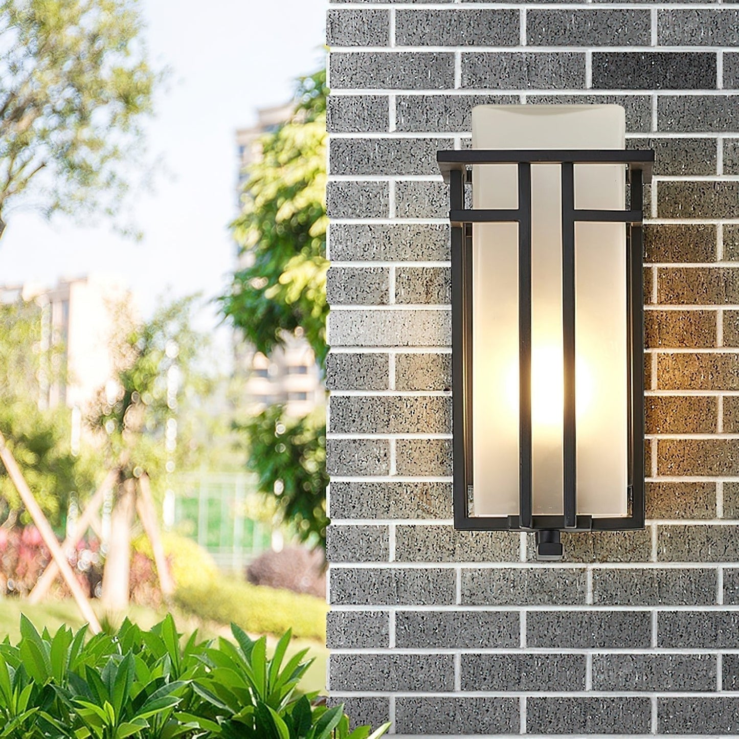 Outdoor Wall Lamp Modern with Frosted Glass Shade and Metal Frame