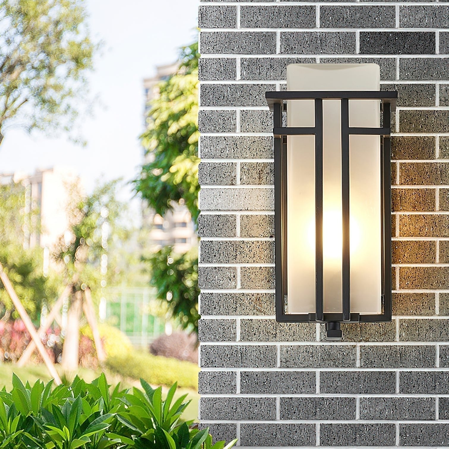 Outdoor Wall Lamp Modern with Frosted Glass Shade and Metal Frame