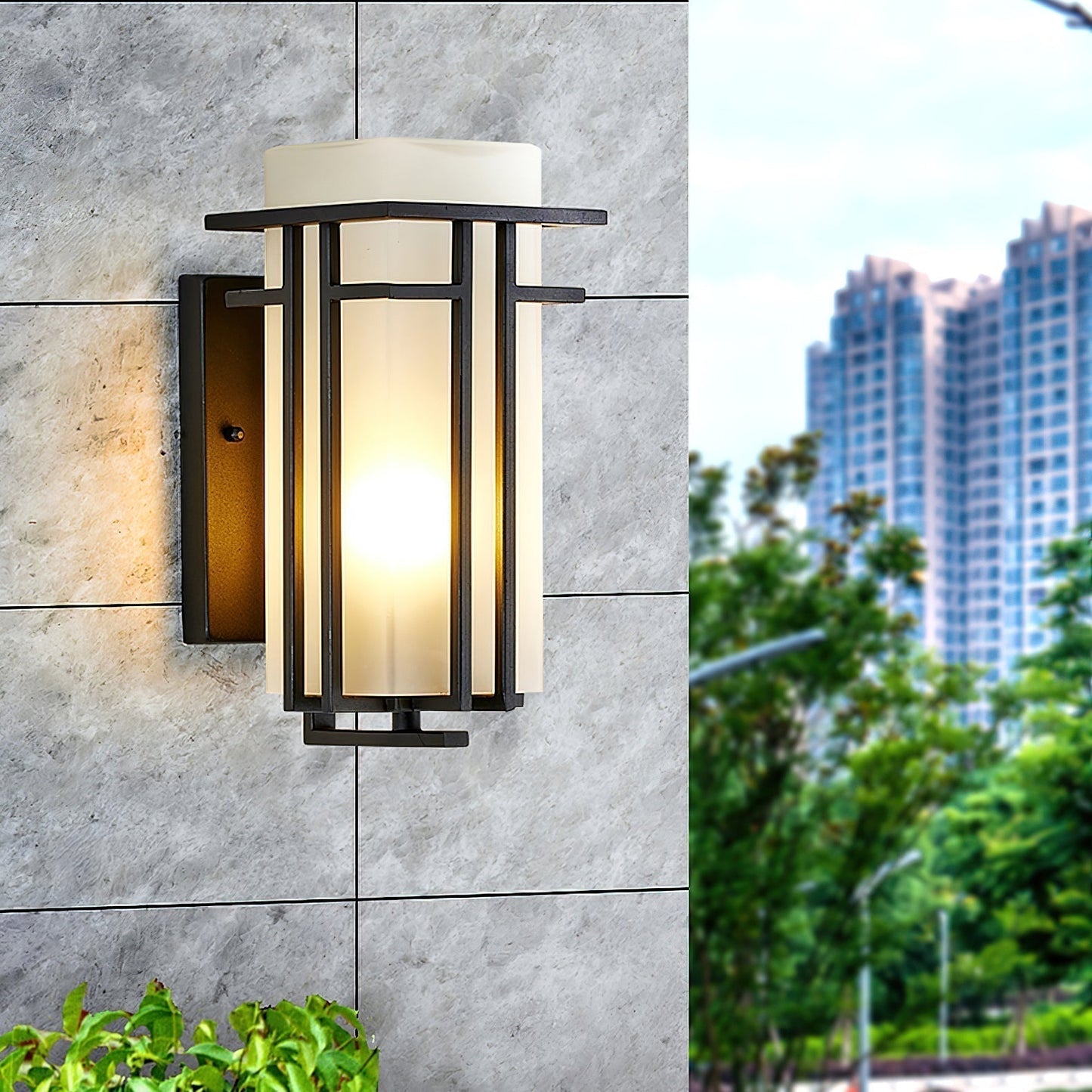 Outdoor Wall Lamp Modern with Frosted Glass Shade and Metal Frame