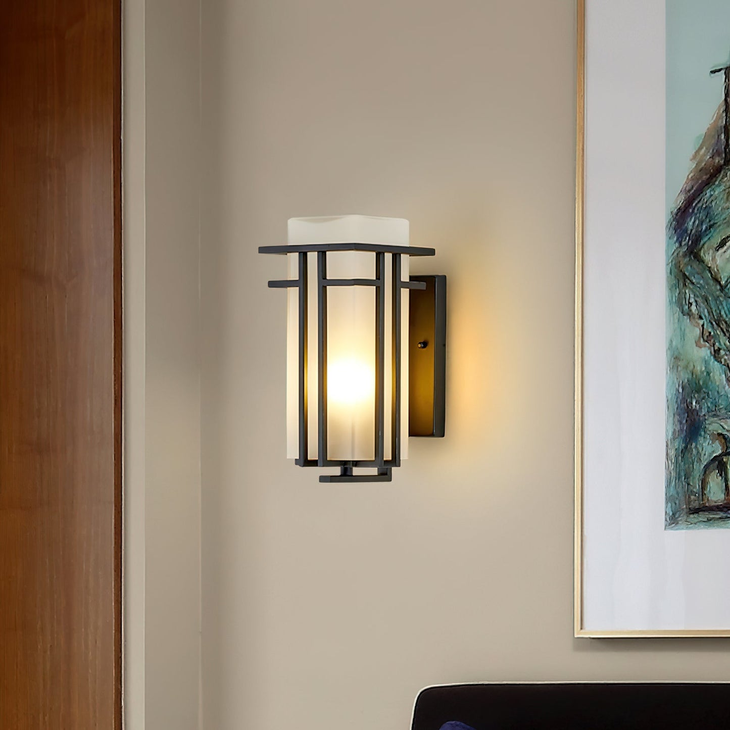 Outdoor Wall Lamp Modern with Frosted Glass Shade and Metal Frame