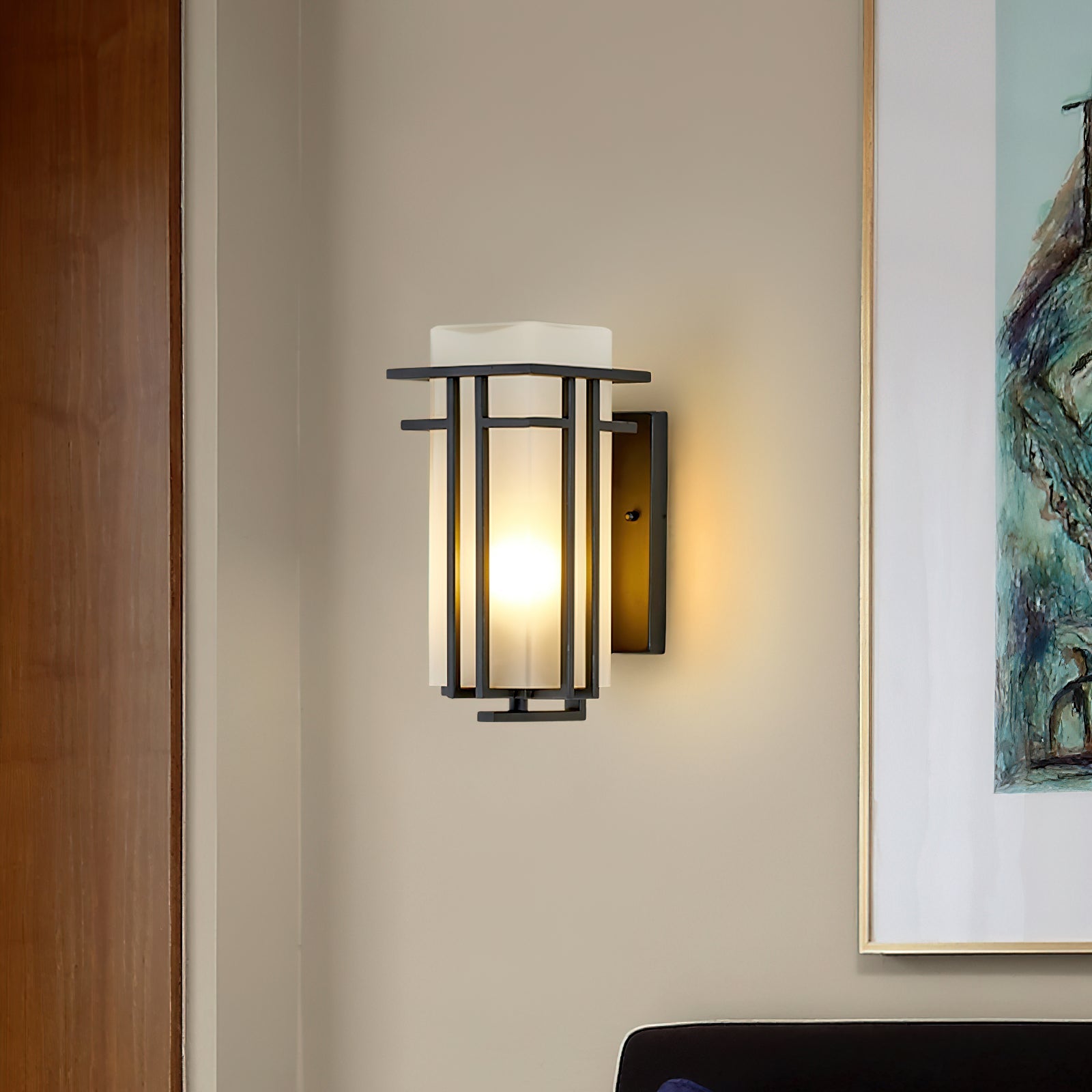 Outdoor Wall Lamp Modern with Frosted Glass Shade and Metal Frame