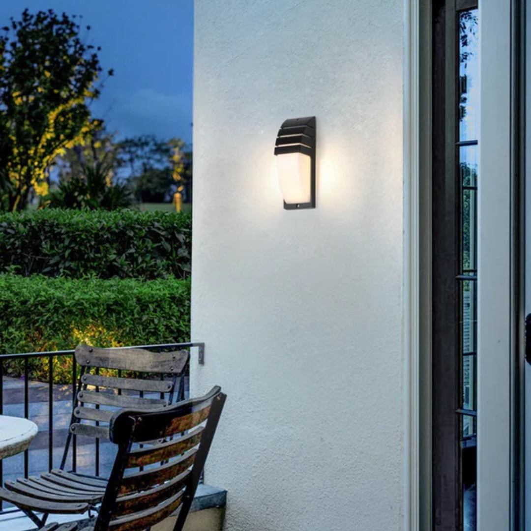 Outdoor Wall Lamp Modern with Motion Sensor and Louvered Hood for Patio and Entrance