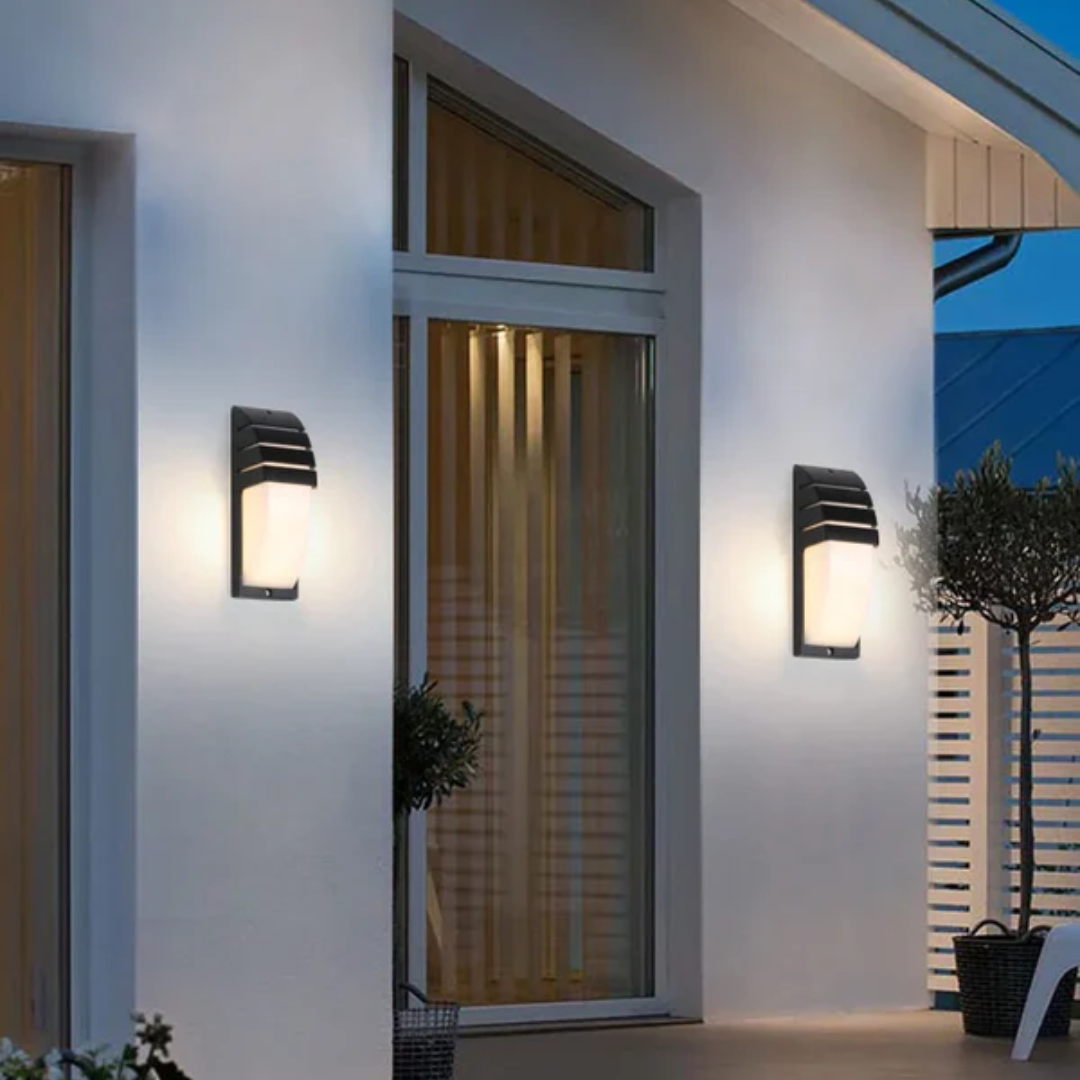 Outdoor Wall Lamp Modern with Motion Sensor and Louvered Hood for Patio and Entrance