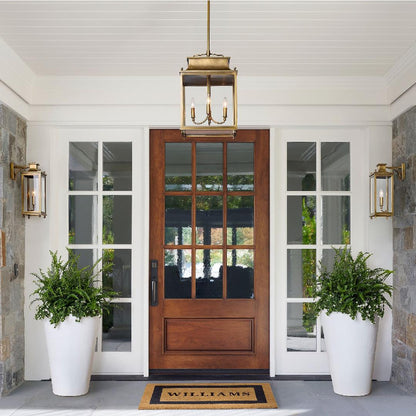 Outdoor Wall Lamp Vintage Lantern Style with Clear Glass Panels and Brass Finish