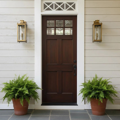 Outdoor Wall Lamp Vintage Lantern Style with Clear Glass Panels and Brass Finish