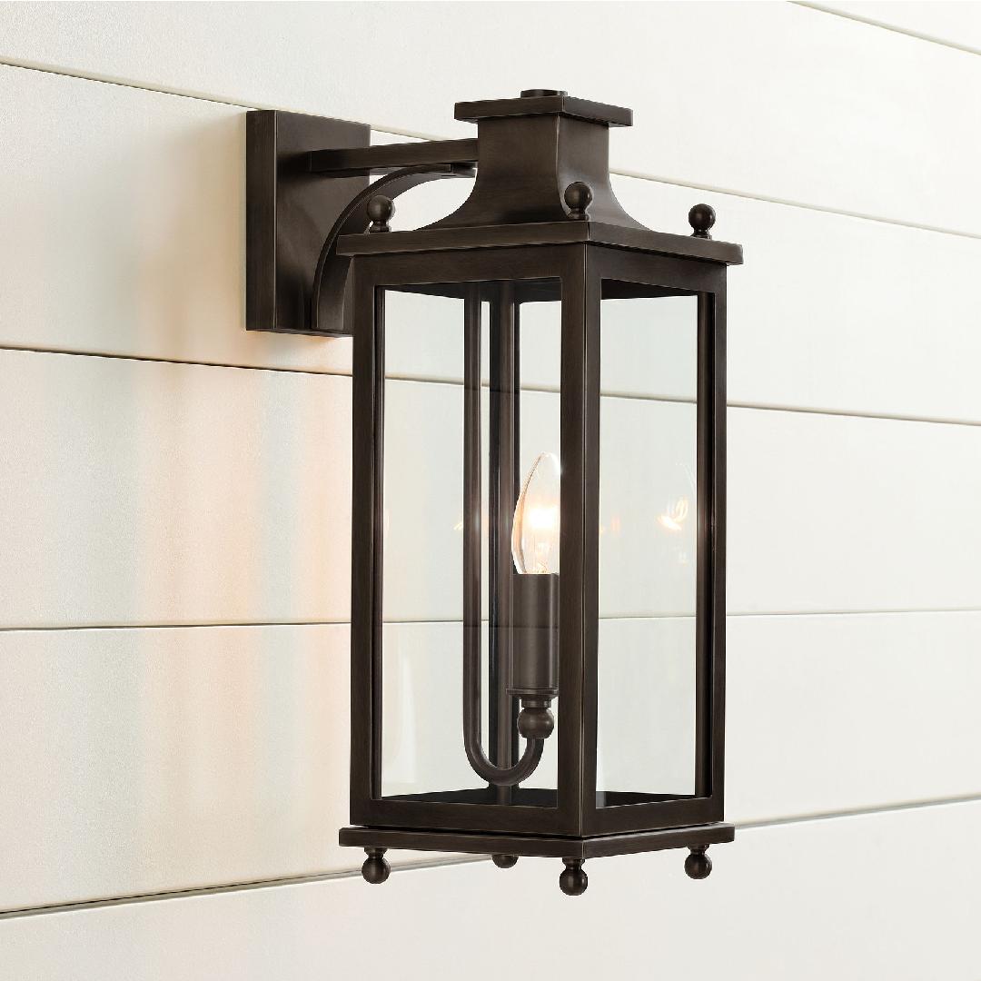 Outdoor Wall Lamp Vintage Lantern Style with Clear Glass Panels and Brass Finish