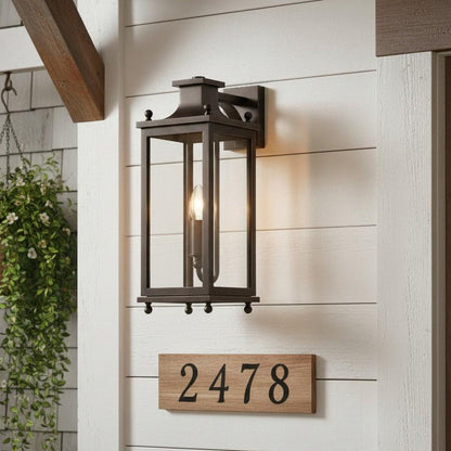 Outdoor Wall Lamp Vintage Lantern Style with Clear Glass Panels and Brass Finish