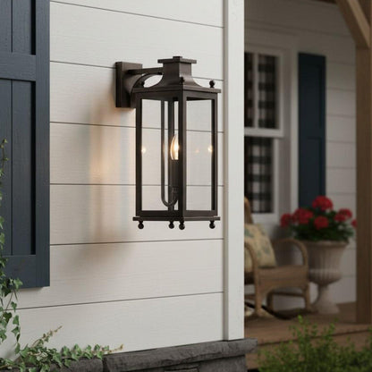 Outdoor Wall Lamp Vintage Lantern Style with Clear Glass Panels and Brass Finish