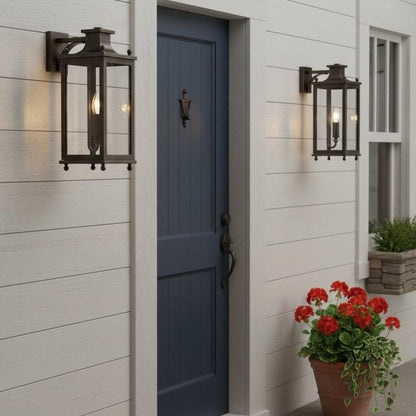 Outdoor Wall Lamp Vintage Lantern Style with Clear Glass Panels and Brass Finish