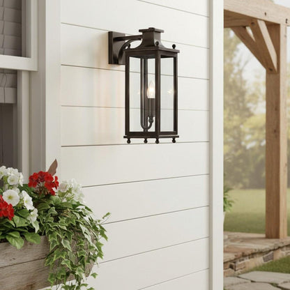 Outdoor Wall Lamp Vintage Lantern Style with Clear Glass Panels and Brass Finish