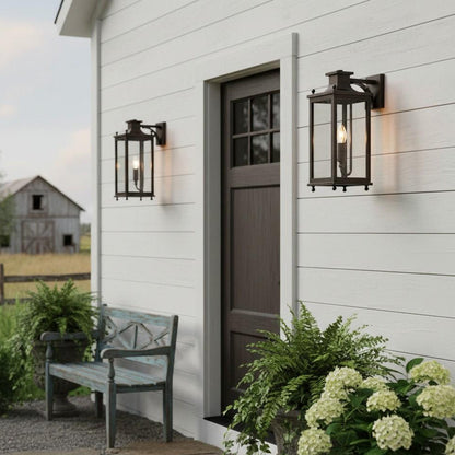 Outdoor Wall Lamp Vintage Lantern Style with Clear Glass Panels and Brass Finish