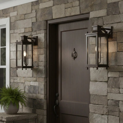 Outdoor Wall Lamp Vintage Lantern Style with Clear Glass Panels and Brass Finish