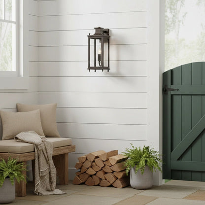 Outdoor Wall Lamp Vintage Lantern Style with Clear Glass Panels and Brass Finish