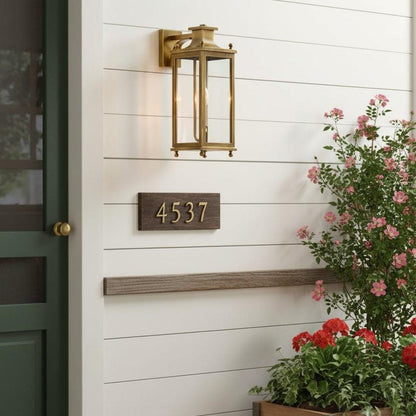 Outdoor Wall Lamp Vintage Lantern Style with Clear Glass Panels and Brass Finish
