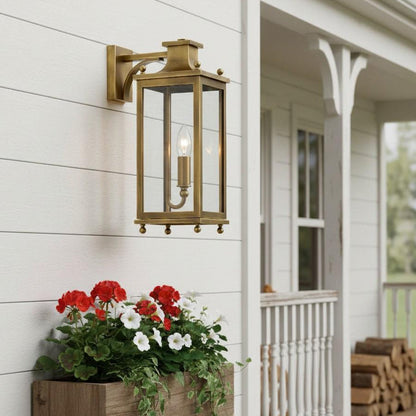 Outdoor Wall Lamp Vintage Lantern Style with Clear Glass Panels and Brass Finish
