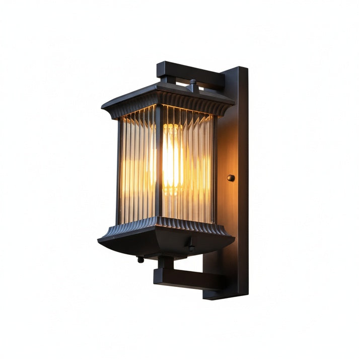 Outdoor Wall Lamp Vintage Lantern Style with Ribbed Glass Panel