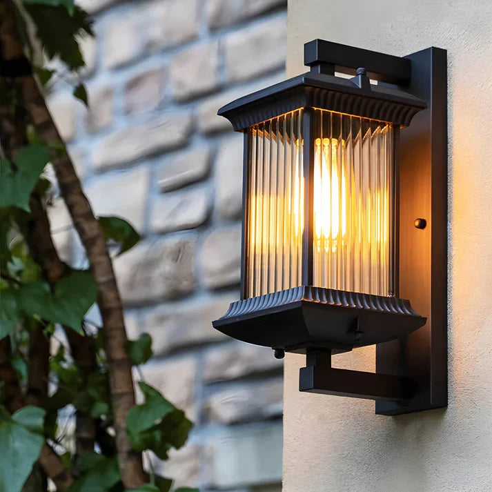 Outdoor Wall Lamp Vintage Lantern Style with Ribbed Glass Panel