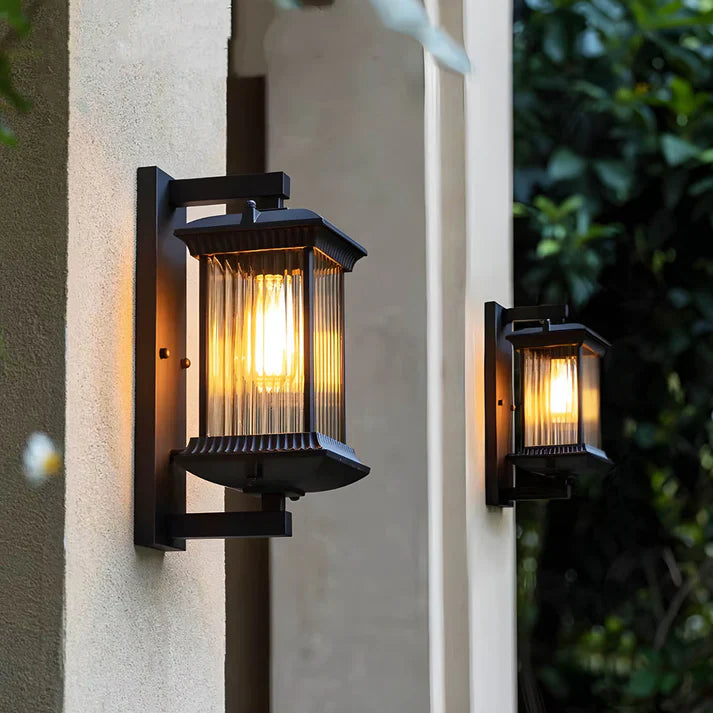 Outdoor Wall Lamp Vintage Lantern Style with Ribbed Glass Panel