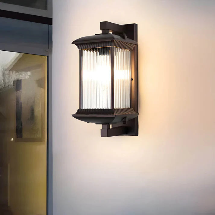 Outdoor Wall Lamp Vintage Lantern Style with Ribbed Glass Panel