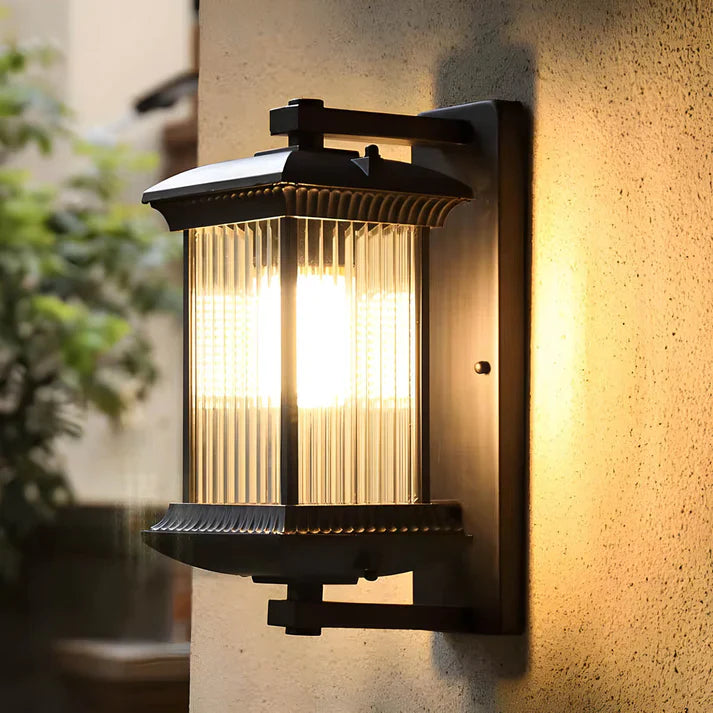 Outdoor Wall Lamp Vintage Lantern Style with Ribbed Glass Panel