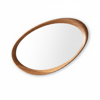 Oval Wall Mirror with Wood Frame and Tempered Glass