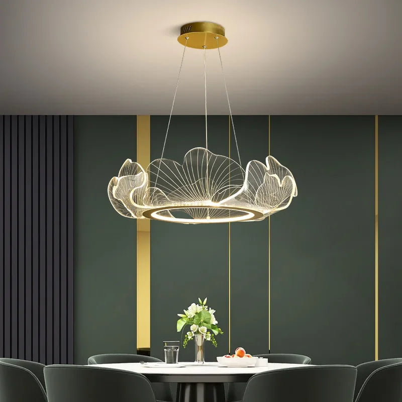Pendant Lamp Art Deco Ginkgo Leaf Ring with Integrated LED