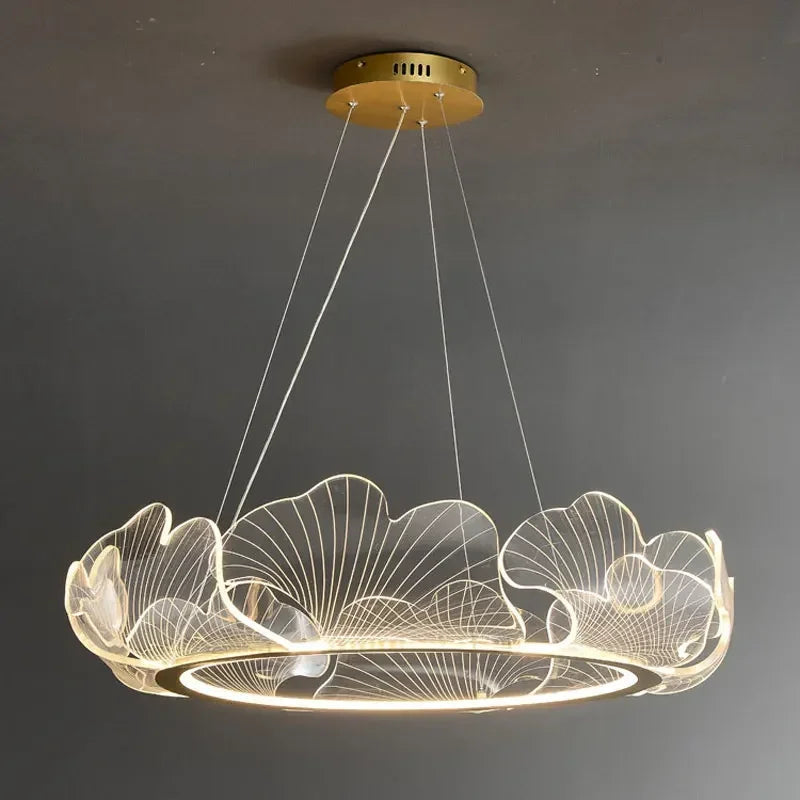 Pendant Lamp Art Deco Ginkgo Leaf Ring with Integrated LED