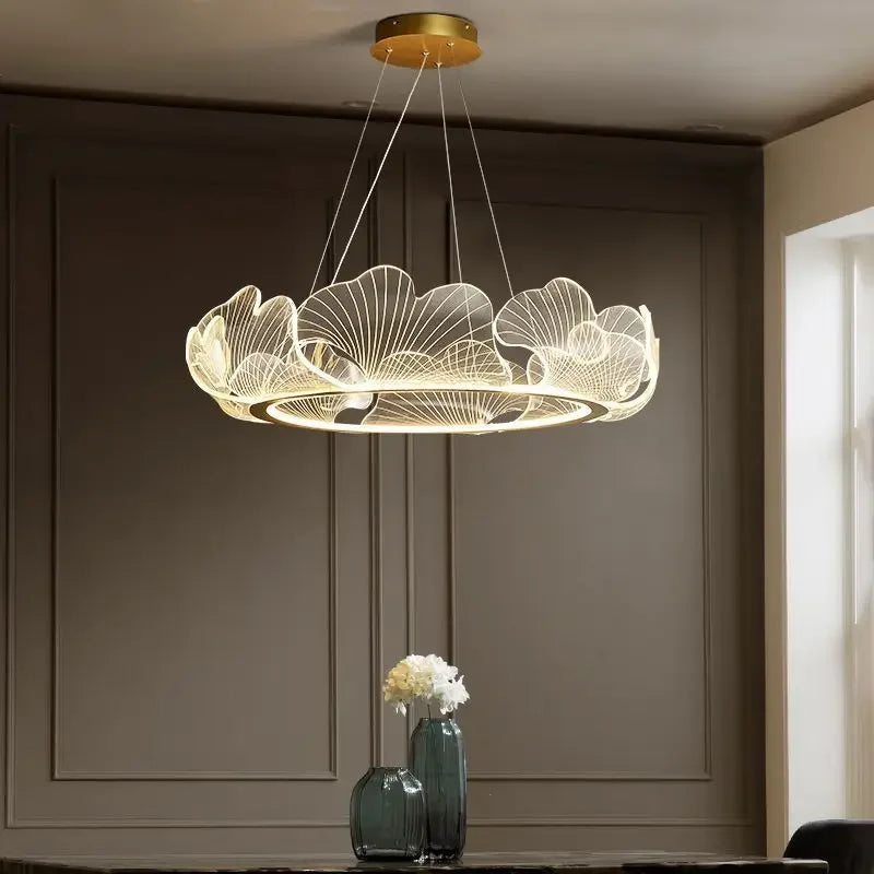 Pendant Lamp Art Deco Ginkgo Leaf Ring with Integrated LED