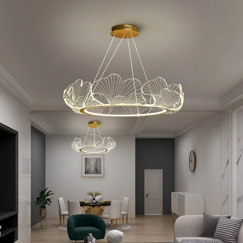 Pendant Lamp Art Deco Ginkgo Leaf Ring with Integrated LED