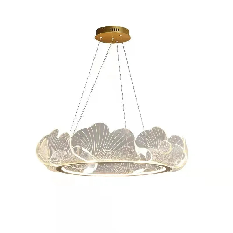 Pendant Lamp Art Deco Ginkgo Leaf Ring with Integrated LED