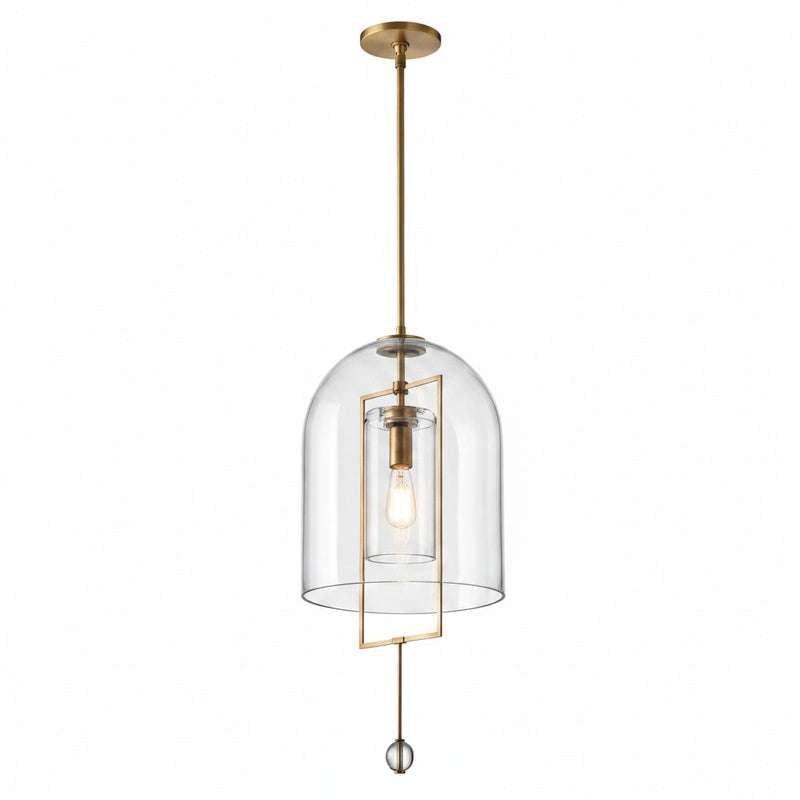 Pendant Lamp Art Deco with Clear Glass Dome and Crystal Drop
