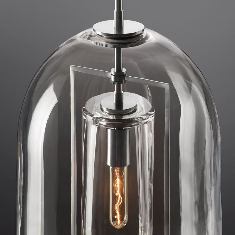 Pendant Lamp Art Deco with Clear Glass Dome and Crystal Drop