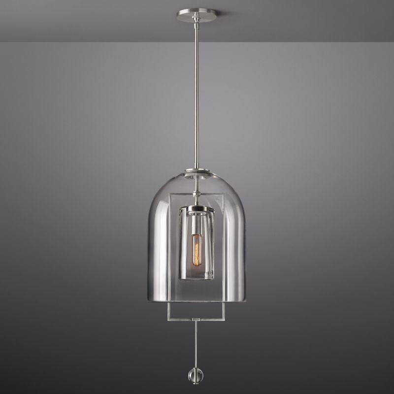 Pendant Lamp Art Deco with Clear Glass Dome and Crystal Drop
