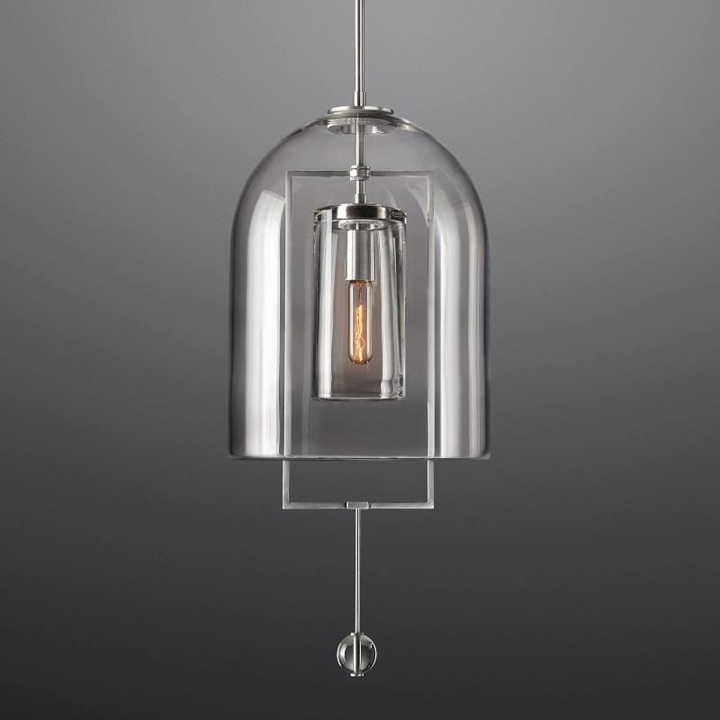 Pendant Lamp Art Deco with Clear Glass Dome and Crystal Drop
