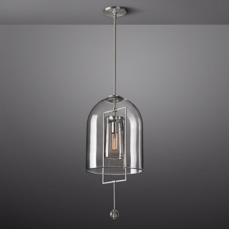 Pendant Lamp Art Deco with Clear Glass Dome and Crystal Drop