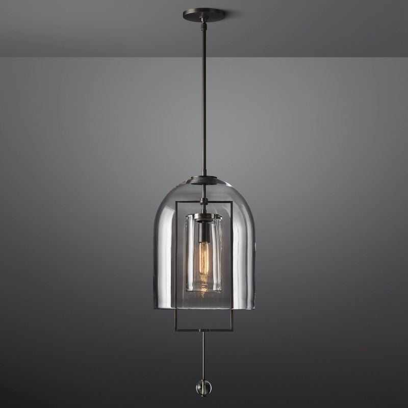 Pendant Lamp Art Deco with Clear Glass Dome and Crystal Drop