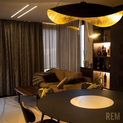Pendant Lamp Art Deco with Curved Wave Shade and Integrated LED