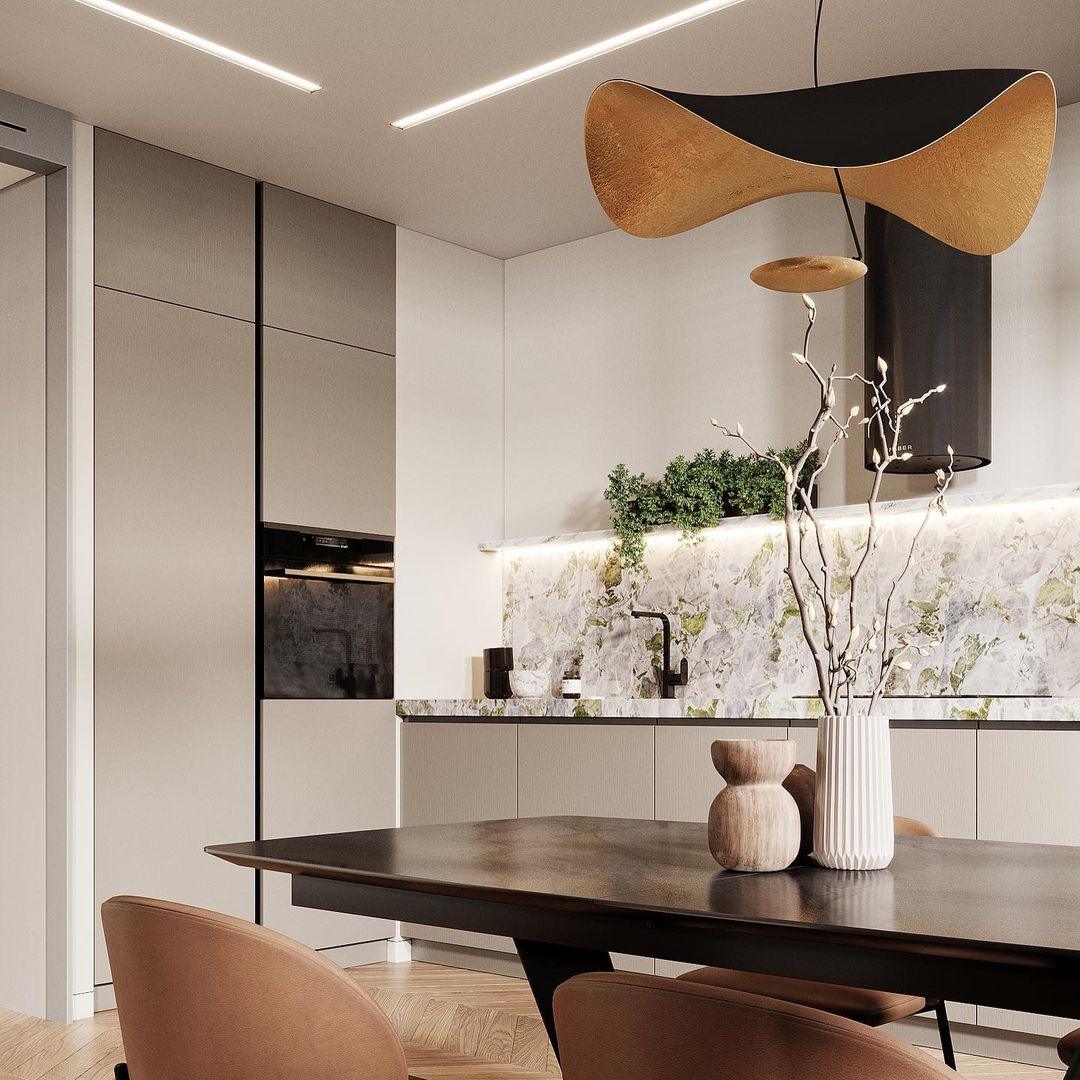 Pendant Lamp Art Deco with Curved Wave Shade and Integrated LED