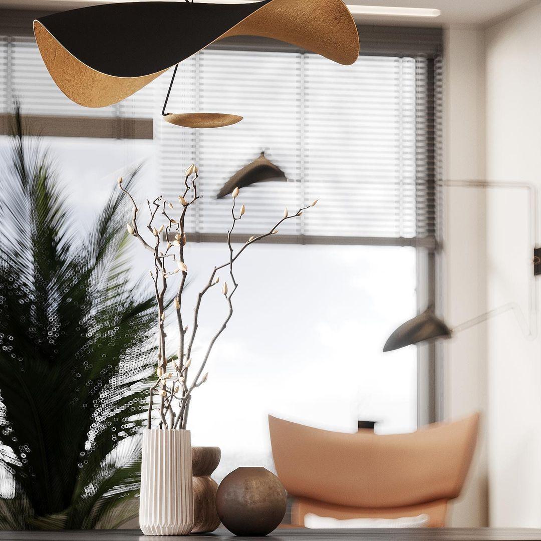 Pendant Lamp Art Deco with Curved Wave Shade and Integrated LED
