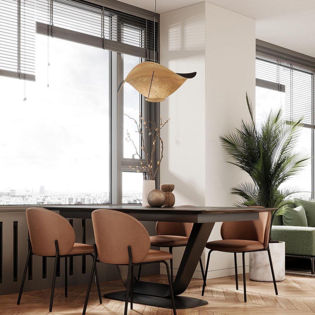 Pendant Lamp Art Deco with Curved Wave Shade and Integrated LED