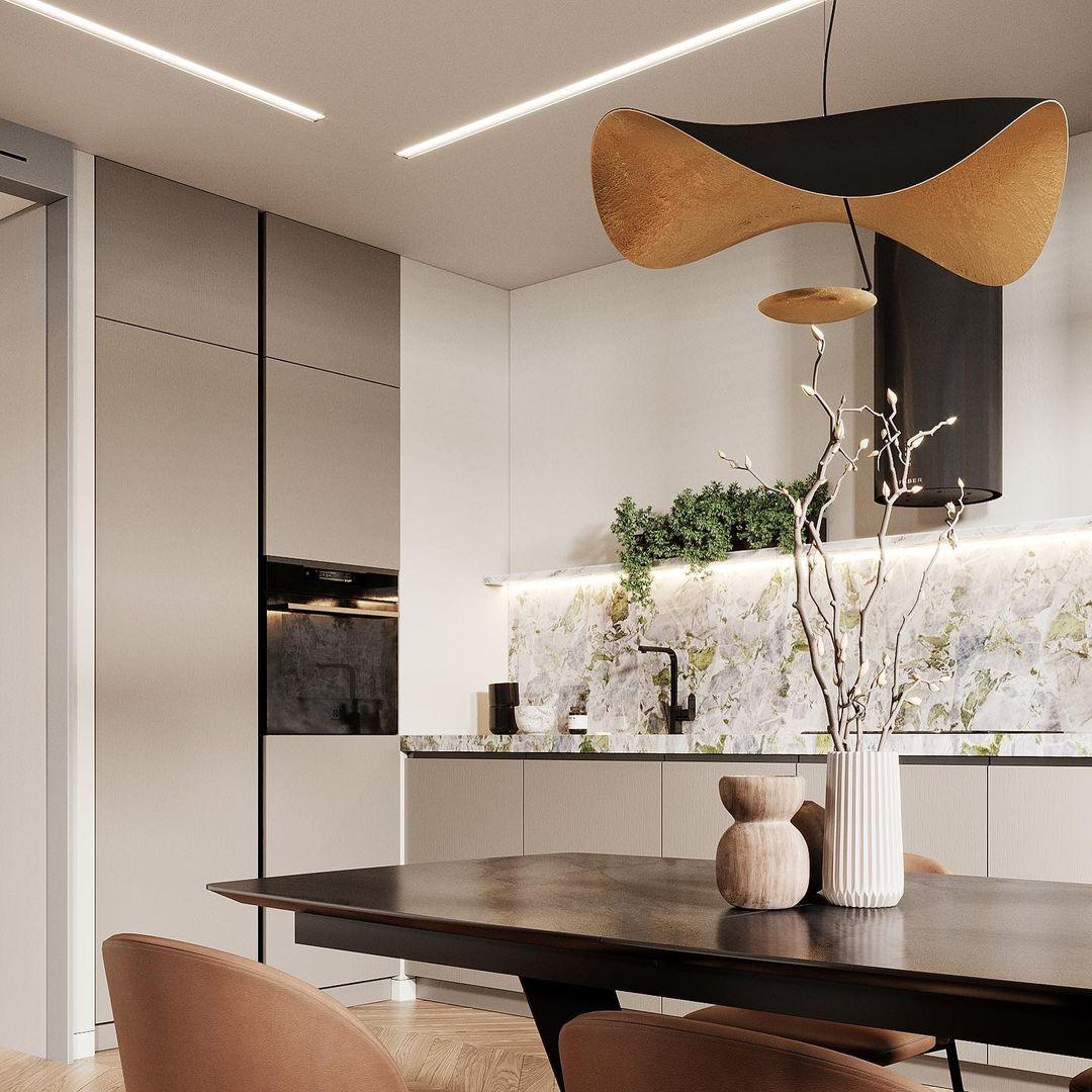 Pendant Lamp Art Deco with Curved Wave Shade and Integrated LED