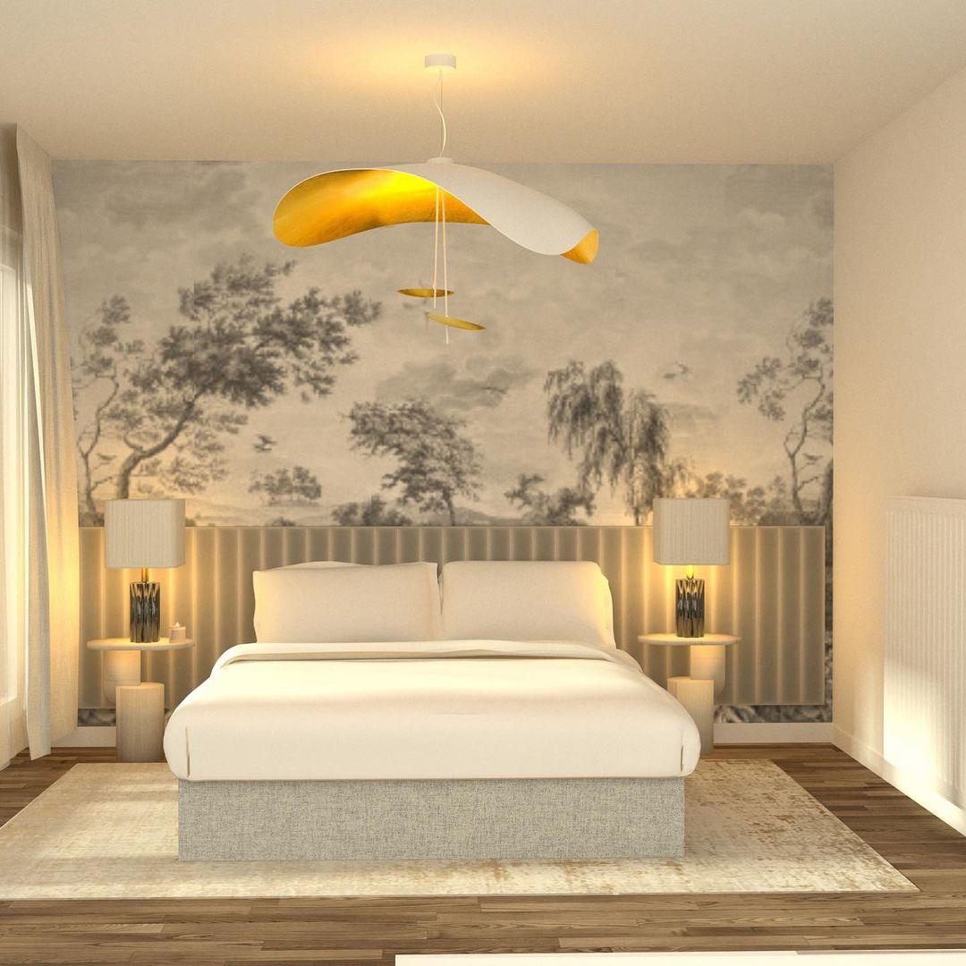 Pendant Lamp Art Deco with Curved Wave Shade and Integrated LED