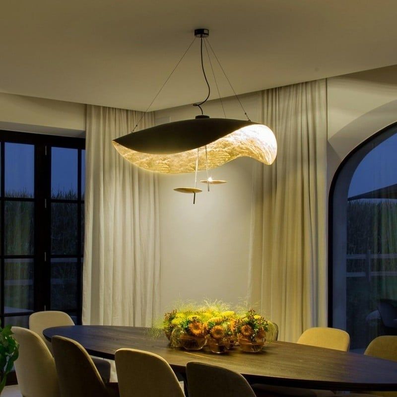 Pendant Lamp Art Deco with Curved Wave Shade and Integrated LED