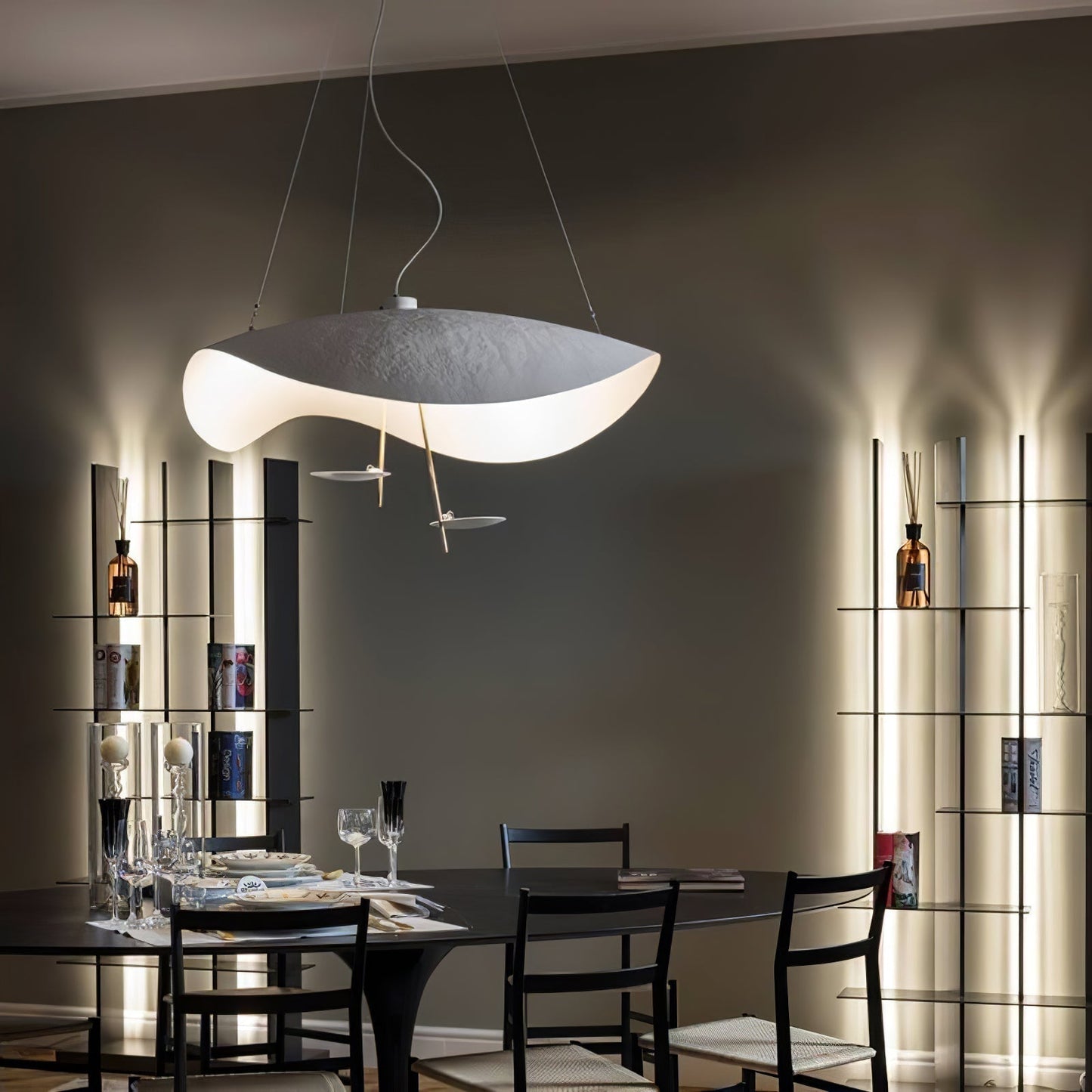 Pendant Lamp Art Deco with Curved Wave Shade and Integrated LED