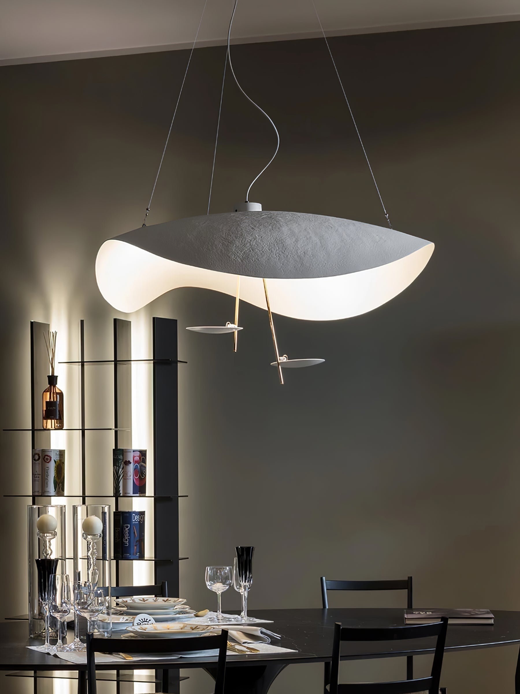 Pendant Lamp Art Deco with Curved Wave Shade and Integrated LED