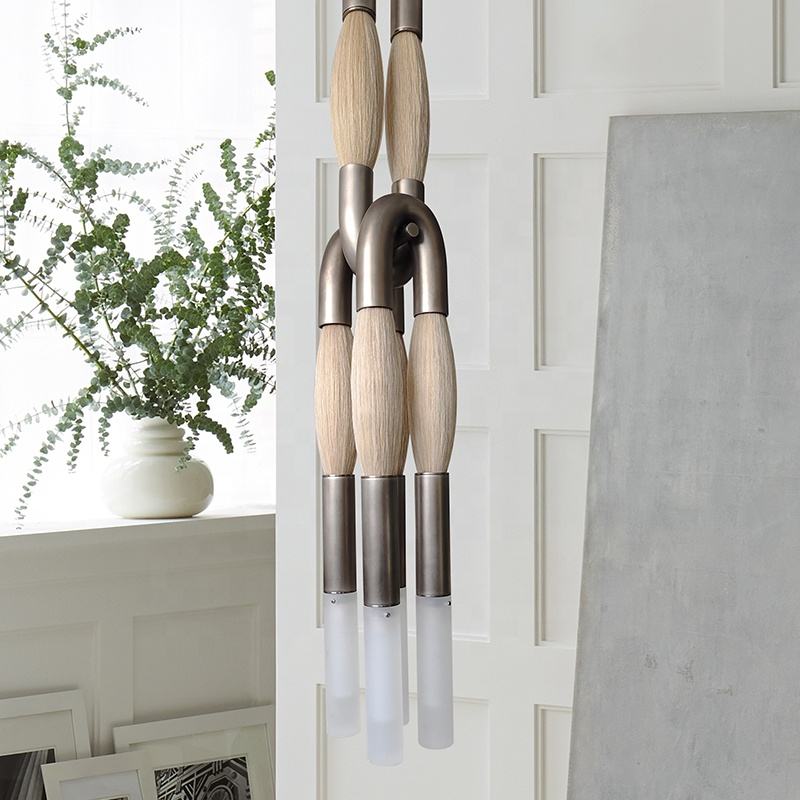 Pendant Lamp Art Deco with Horsehair Tassels and Frosted Glass Tubes