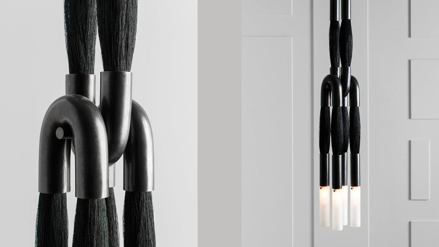 Pendant Lamp Art Deco with Horsehair Tassels and Frosted Glass Tubes