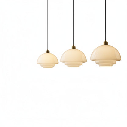 Pendant Lamp Art Deco with Layered Glass Shade and Brass Fitting